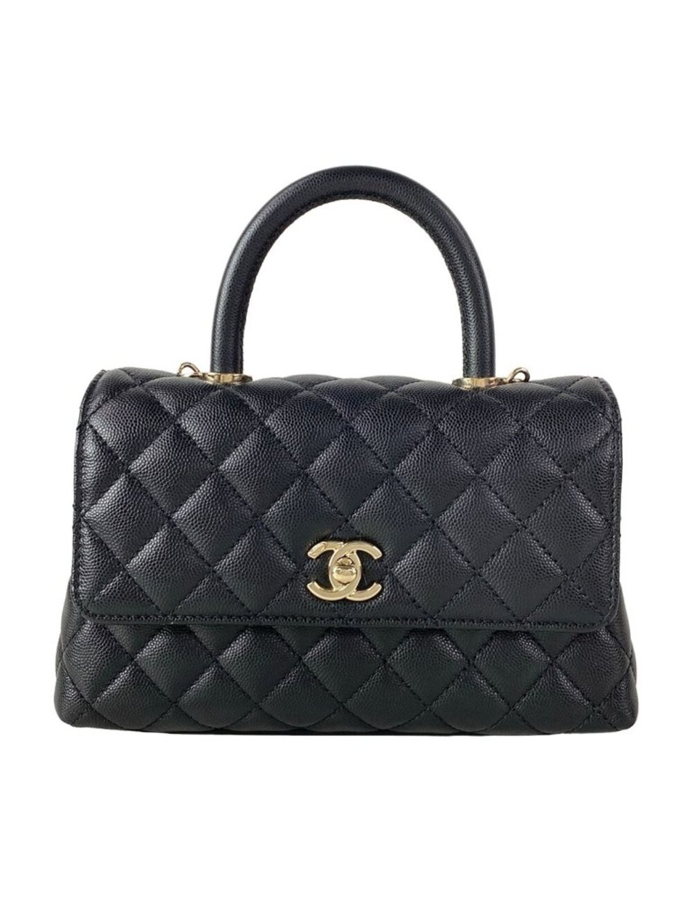 Chanel Handbag Small Top Handle Flap Bag Quilted Coco XS Black Gold